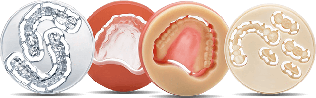 Clear, pink, dual-color and tooth-shade PMMA discs